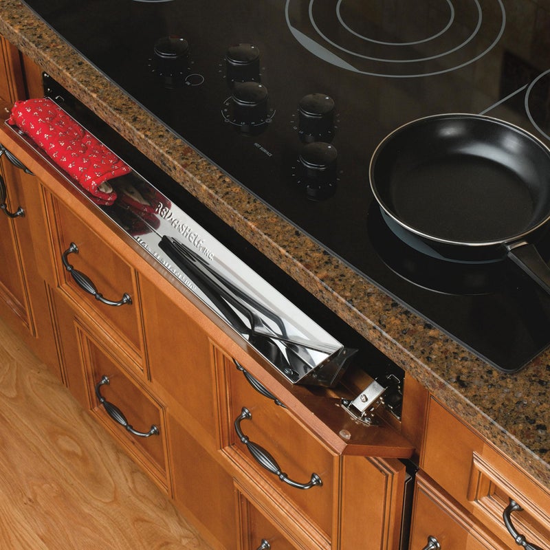Rev-A-Shelf 28" Slim Tip-Out Sink Tray for Kitchen and Bathroom Base Cabinets, Large Pull Out Stainless Steel Storage Organizer, Silver, 6541-28-52 - Image 2